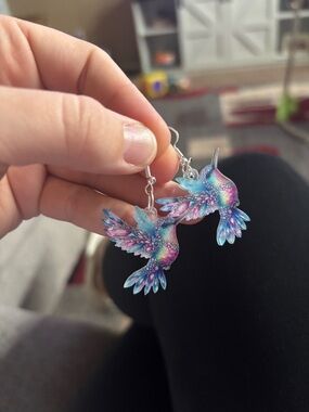 Colorful Hummingbird Bird Earrings - Multicolor